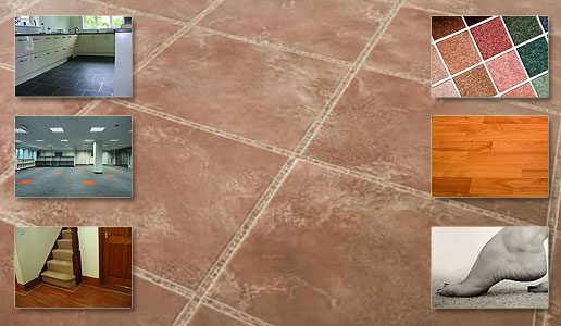 A range of carpet, vinyl, wood and laminate flooring samples